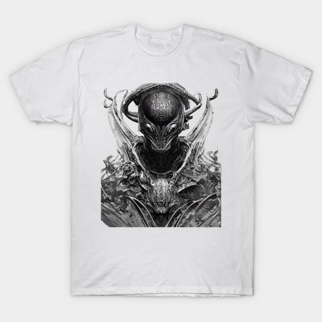 Alien warrior predator from outer space sci fi unique pen and ink design T-Shirt by DesignsbyZazz